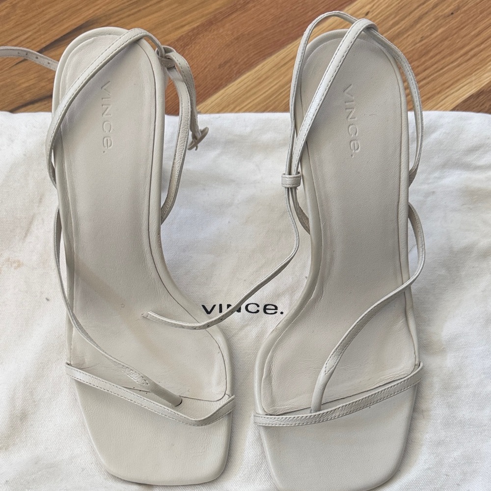 Vince Qiana White Leather Strappy Square-Toe Heels